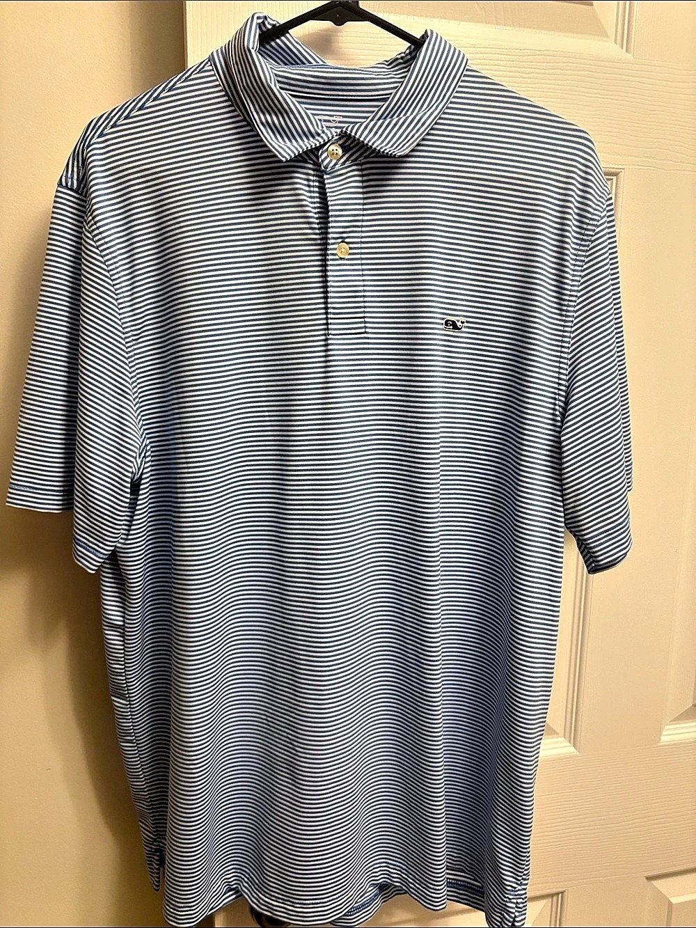 Vineyard Vines Performance Stripe Polo Blue & White Large
